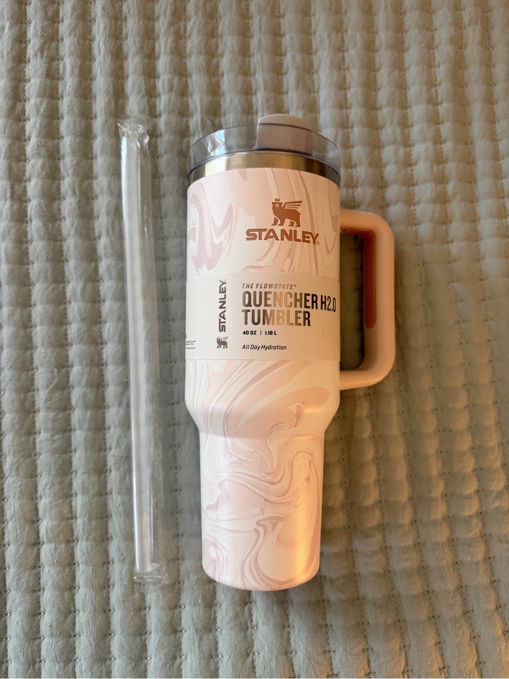 Stanley Pink Marble Travel Mug with Handle